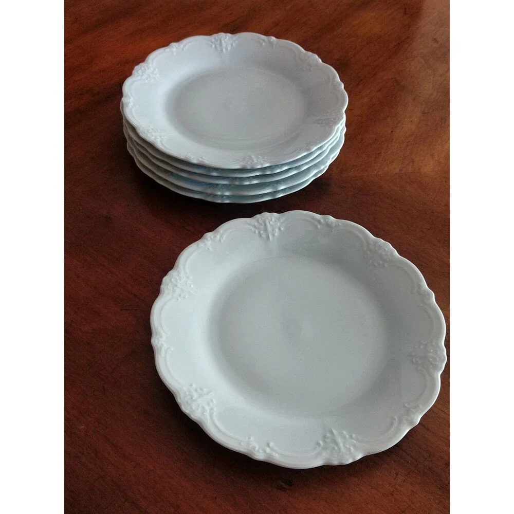 Set Lot 6x Tirschenreuth Baronesse Salad Dessert Plate 8.3” Wht Germany Bavaria